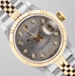 ROLEX LADIES DATEJUST 26MM TWO-TONE GRAY JUBILEE DIAMOND DIAL FLUTED BAND