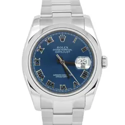 MINT PAPERS ROLEX DATEJUST 36MM BLUE ROMAN STAINLESS STEEL WATCH 116200 BOX