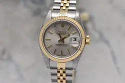 LADIES ROLEX DATEJUST SS & 18K GOLD SILVER DIAL AUTOMATIC 69173 W/BOX & PAPERS