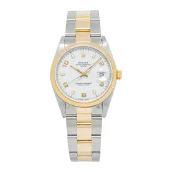 ROLEX DATE 15223 18K YELLOW GOLD TWO TONE WHITE DIAL AUTOMATIC MEN'S WATCH 34MM