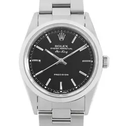 ROLEX AIR KING 14000 BLACK BAR T NUMBER SECOND HAND MENS