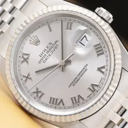 ROLEX MENS DATEJUST 16234 SILVER ROMAN DIAL 18K WHITE GOLD STAINLESS STEEL WATCH