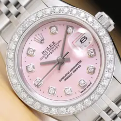ROLEX LADIES DATEJUST 69174 PINK DIAL 18K GOLD SS DIAMOND WATCH W/ ROLEX BAND