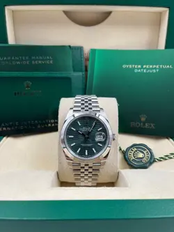 ROLEX DATE JUST 41MM SMOOTH GREEN MOTIF DIAL JUBILEE 126300 PRE-OWNED 2023
