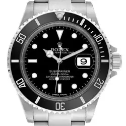 Rolex Submariner Date Black Dial Steel Mens Watch 16610 Box Card