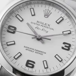 ROLEX AIR KING 114200 WHITE 369 WHITE BAR M NUMBER SECOND HAND MENS
