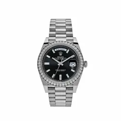 ROLEX DAY-DATE 228349RBR WHITE GOLD BLACK DIAL DIAMOND BEZEL (2021)