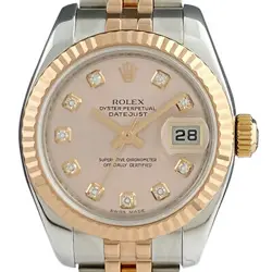 USED ROLEX DATEJUST 10P DIAMOND 179171G PINK CASE: 26MM LADIES WATCH #10191