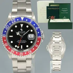 MINT 2000 ROLEX GMT-MASTER II 2 PEPSI BLUE RED STEEL 16710 WATCH BLACK WATCH