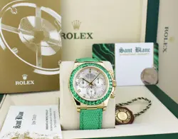 ROLEX 18kt Gold DAYTONA MOP Dial Baguette Bezel Green Strap 116518 SANT BLANC