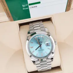 ROLEX PRESIDENT DAY-DATE 40MM ICE BLUE BAGUETTE DIAMOND PLATINUM BOX PAPERS