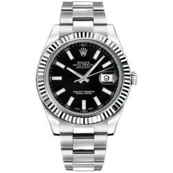 ROLEX DATEJUST II 41MM BLACK INDEX DIAL STAINLESS STEEL MEN'S WATCH 116334