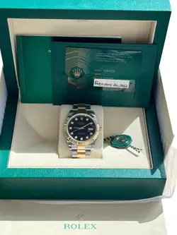 ROLEX DATEJUST 41MM BLACK DIAMOND OYSTER STEEL AND YELLOW GOLD MENS WATCH 126333