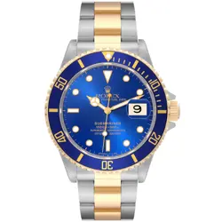 ROLEX SUBMARINER DATE 40MM BLUE DIAL TWO-TONE GOLD STEEL AUTOMATIC WATCH 16613