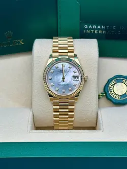 ROLEX DATEJUST 278278 31MM FACTORY MOP DIAMOND DIAL 18K YG BOX PAPERS