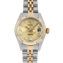 ROLEX DATEJUST 10P DIAMOND 69173G CHAMPAGNE GOLD CARVING COMPUTER U NUMBER S...