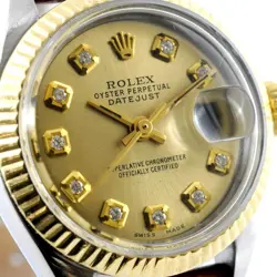 LADIES ROLEX OYSTER PERPETUAL DATE AUTOMATIC STEEL GOLD BEZEL WATCH REF 6916