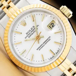 ROLEX LADIES DATEJUST 69173 WHITE DIAL 18K GOLD STAINLESS STEEL TWO TONE WATCH