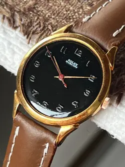 VINTAGE COLLECTIBLE ROLEX DRESS GENTS BLACK DIAL 18K GF WINDUP WATCH SERVICED
