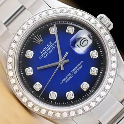 ROLEX MENS DATEJUST BLUE VIGNETTE 18K GOLD STEEL DIAMOND WATCH W/ OYSTER BAND