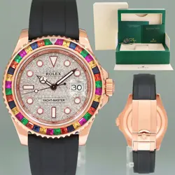 ROLEX YACHT-MASTER 116655 ROSE GOLD 40MM PAVE DIAMOND RAINBOW SAPPHIRE WATCH BOX