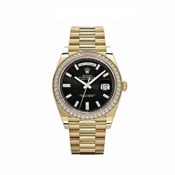ROLEX DAY-DATE 228348RBR YELLOW GOLD BLACK DIAMOND DIAL DIAMOND BEZEL