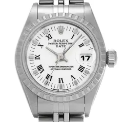 ROLEX OYSTER PERPETUAL DATE 69240 SILVER TAPESTRY LADIES #W3285