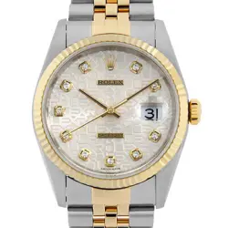 ROLEX DATEJUST 10P DIAMOND 16233G SILVER CARVING COMPUTER T NUMBER SECOND HA...