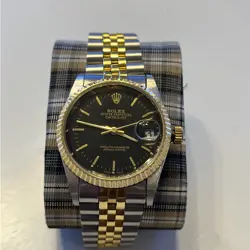 ROLEX DATEJUST 36MM YELLOW GOLD & STEEL BLACK INDEX DIAL AND FLUTED BEZEL 16233