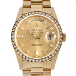 ROLEX DAY DATE BEZEL DIAMOND 18348A CHAMPAGNE GOLD N NUMBER SECOND HAND MENS