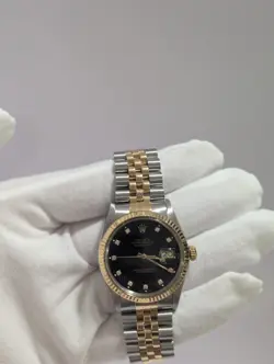 ROLEX DATEJUST 16013 TWO TONE JUBILEE BRACELET WITH BLACK DIAMOND DIAL