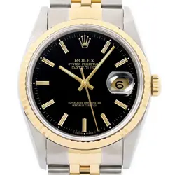 ROLEX MENS DATEJUST 16233 BLACK DIAL 18K GOLD & STEEL JUBILEE WATCH