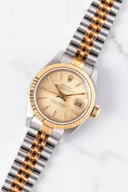 1991 ROLEX DATEJUST 69173 CHAMPAGNE TAPESTRY DIAL LADIES 26MM