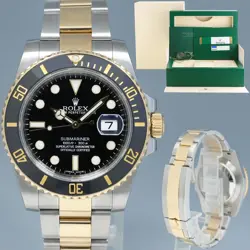 MINT 2016 PAPERS ROLEX SUBMARINER 116613LN TWO TONE YELLOW GOLD BLACK CERAMIC