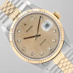 ROLEX DATEJUST 36MM TWO-TONE CHAMPAGNE DIAMOND DIAL FLUTED BEZEL JUBILEE 16233