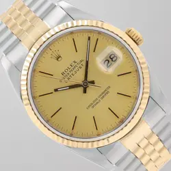 ROLEX DATEJUST 36MM TWO-TONE CHAMPAGNE INDEX DIAL FLUTED BEZEL JUBILEE 16233