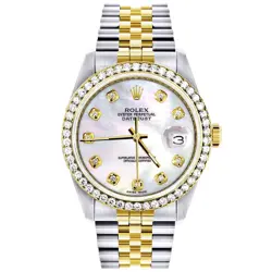 ROLEX DATEJUST 36MM STEEL YELLOW GOLD MOP DIAMOND DIAL BEZEL MENS WATCH 16233