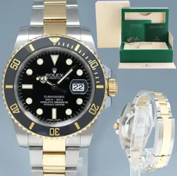 MINT 2018 ROLEX SUBMARINER 116613LN TWO TONE STEEL YELLOW GOLD BLACK CERAMIC
