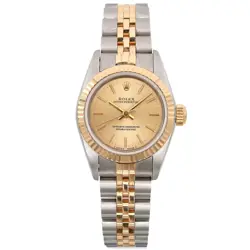 ROLEX OYSTER PERPETUAL 18K YELLOW GOLD STEEL CHAMPAGNE DIAL LADIES WATCH 67193