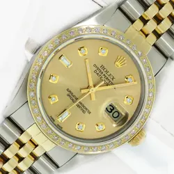 ROLEX MENS DATEJUST 36 CHAMPAGNE DIAMOND WATCH STEEL - YELLOW GOLD DIAMOND BEZEL