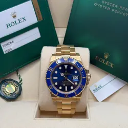 ROLEX SUBMARINER DATE BLUE DIAL 18K YELLOW GOLD BLUE CERAMIC BEZEL OYSTER