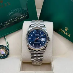 ROLEX DATEJUST 36 BLUE MOTIF DIAL STAINLESS STEEL FLUTED BEZEL JUBILEE BRACELET