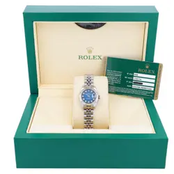 B&P ROLEX DATEJUST  179174 26MM BLUE DIAMONDS DIAL FLUTED BEZEL JUBILEE BAND