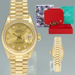 CHAMPAGNE DIAMOND LADIES ROLEX DATEJUST PRESIDENT 26MM 69178 YELLOW GOLD WATCH