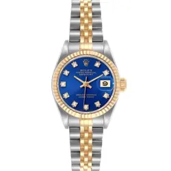 ROLEX DATEJUST BLUE DIAMOND STEEL YELLOW GOLD LADIES WATCH 69173