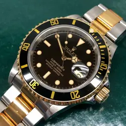 ROLEX SUBMARINER 16613 TWO TONE BLACK STEEL 18K GOLD WRISTWATCH
