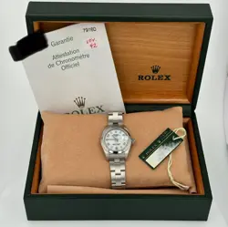 B&P ROLEX DATE 79160 26MM WHITE ARABIC & LUMINOUS DIAL SMOOTH BEZEL OYSTER BAND