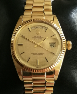 ROLEX 1803 DAY-DATE 36mm 18K YELLOW GOLD - LINEN DIAL -CONCEALED CLASP BRACELET