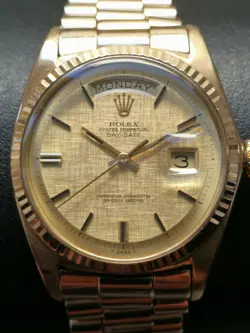 ROLEX 1803 DAY-DATE 36mm 18K YELLOW GOLD - LINEN DIAL -CONCEALED CLASP BRACELET