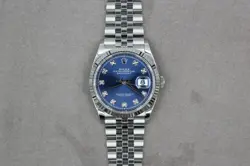 ROLEX DATEJUST 36 WATCH 36MM BLUE DIAMOND INDEX DIAL STAINLESS STEEL
